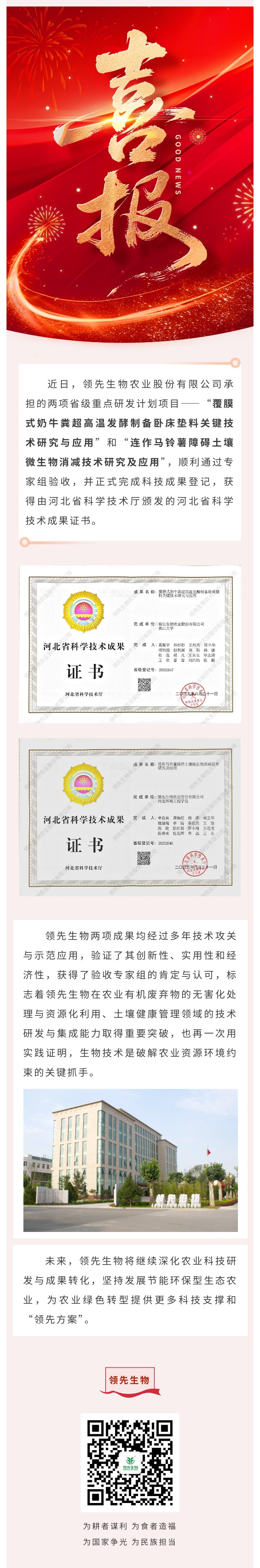 【喜訊】領先生物斬獲兩項省級科技成果！